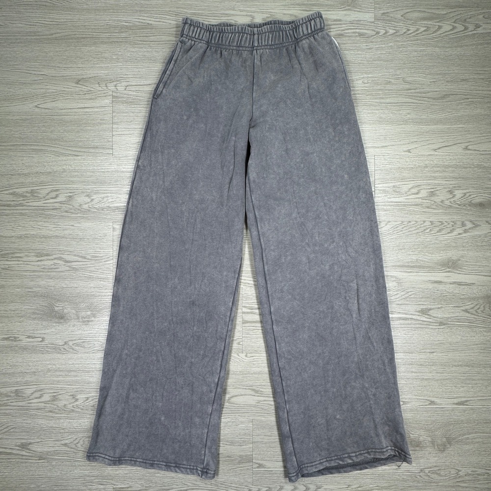 Ruby & Jewell Women's Sweatpants Wide Leg Fleece Gray Small Acid Wash Loungewear